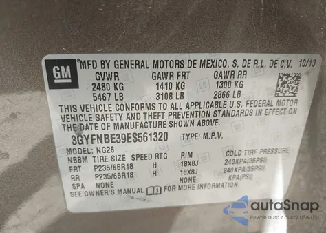 2014 Cadillac Srx Luxury Collection z USA, uszkodzony, nr VIN 3GYFNBE39ES561320